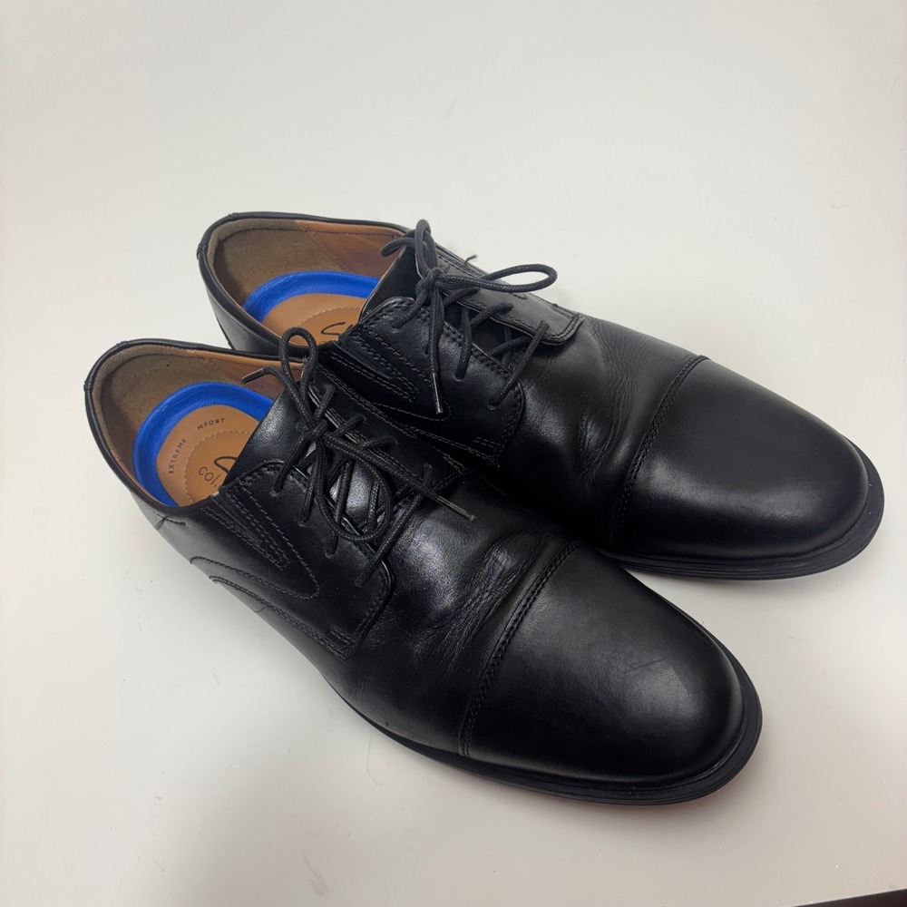 Clarks Collection Mens Black Leather Cap Toe Oxford Shoes 261529127100 Size 11 M